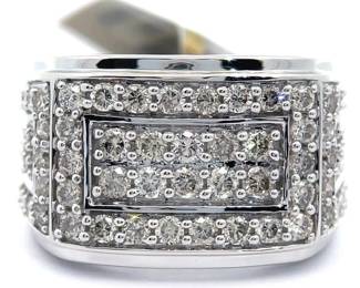 Men's 2 Carat Pavé Natural Diamond Geometric Ring in White Gold
