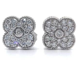 1.32 Carat Pavé Diamond Four-Petal Flower Stud Earrings