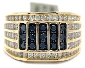 Men's 1.50 Carat Natural Fancy Black & White Diamond Ring in Yellow Gold