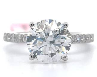 3.50 Carat Round Diamond Pavé Ring in 14k White Gold
