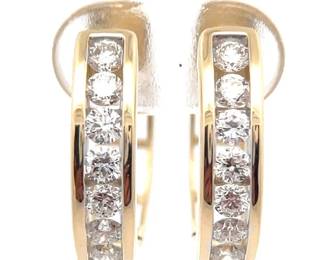 Classic 1 Carat Diamond Channel Hoop Earrings in 14k Yellow Gold