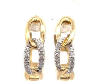 Contemporary 0.10 Carat Pavé Diamond Chain Hoop Earrings in 14k Yellow Gold