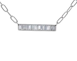 Trendy 0.90 Carat Baguette Cut Diamond Bar Pendant Layering Necklace