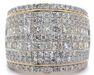 3 Carat Natural Diamond Pavé Multi-Row Ring in 14k Yellow Gold