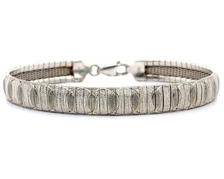 Textured Eternity Circle Herringbone Bar Link Bracelet