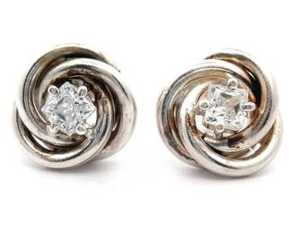 Cubic Zirconia Princess Cut Love Knot Stud Earrings