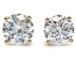 2 Carat Diamond Solitaire Four-Prong Martini Stud Earrings in 14k Yellow Gold