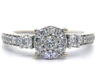 0.65 Carat Diamond Pavé Round Halo Cluster Ring in 14k White Gold