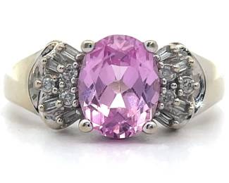 0.25 Carat Natural Diamond & Oval Pink Sapphire Ballerina Cluster Ring in White Gold