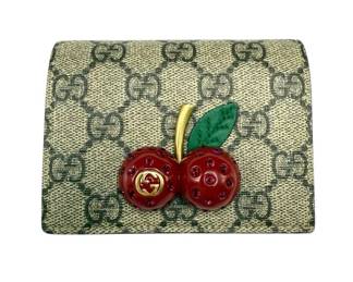 Gucci Brown GG Supreme PVC Cherry Compact Wallet; Pre-Owned