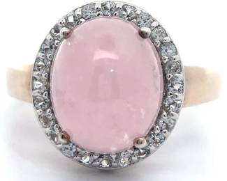 Oval Cabochon Rose Quartz & Pavé White Topaz Ring