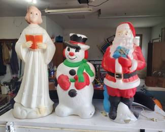 Blow molds, Santa, and the snowman have wind damage, but still cool...