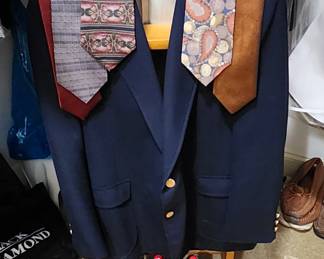 There is a huge selection of Men's Clothing in this home.  Most shirts are Large/X-Large (Nice selection of pull over polo shirts) 