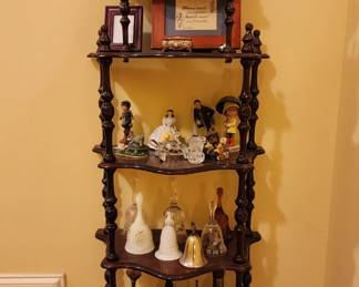 VINTAGE 5 TIER WOOD ORNATE SELF STANDING CORNER TRINKET SHELF 23 X 53 3/4 X 13"