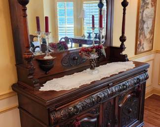 Antique French Carved Oak Dresser Chest Drawers Renaissance MIRROR