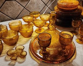 Vintage Indiana Glass Whitehall Cube Amber Snack Set, fall, autumn, wedding, dinner party, thanksgiving, Assortment Selection