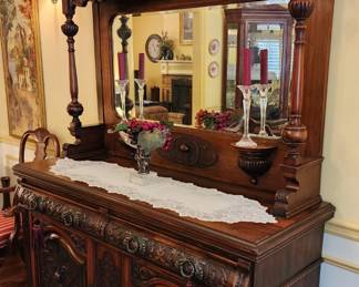 Antique French Carved Oak Dresser Chest Drawers Barley Twist Renaissance MIRROR