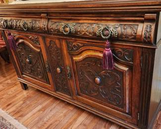 Antique French Carved Oak Dresser Chest Drawers Barley Twist Renaissance MIRROR