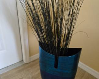 Large Blue Vase with Artificial Foliage 