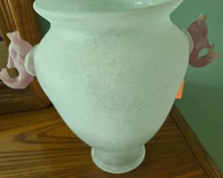 Unique Frosted Urn with Pink Fish Handles