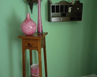 Plant or Vase Stand. Hand Blown Glass, Wall Shelf & Floral Arrangement