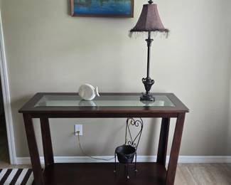 Sofa/Foyer Table with Glass Insert. Lamp, Art & Misc