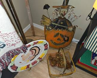 Metal Pumpkin & Witch, Wire Basket, Turkey Platter