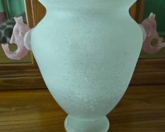 White Frosted Vase with Fish Handles