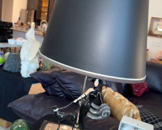 Interesting lamp with woman and dog...Art Deco?