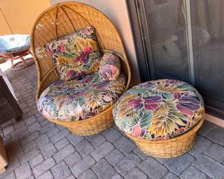 Nice chair with a few matching pillows and ottoman