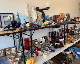 Lamps, candles, fun masks, pictures, plates and statues...