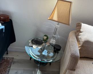 Glass top side table with lamp