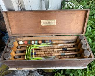 Basement
Early croquet set in box