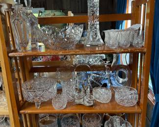 Family Room 
Glassware/stemware/ice buckets, diamond poinsettia by Canastota glass, decanters