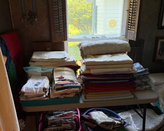 Downstairs Bathroom 
Tea towels/tablecloths/placemats/batik bedding 