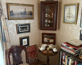 Library 
Curio cabinet
Art books
Artwork 