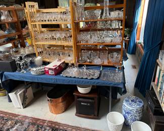 Family Room
Crystal stemware-some Waterford, Atlantis
Cut/pressed glassware, copper boiler, Eden pure heater