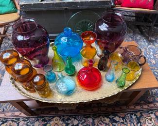 Family Room 
MCM colorful glassware including Blenko