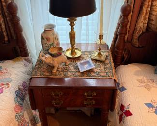 Twin Bedroom 
Drop leaf stand
Brass lamp
Brass candlestick 