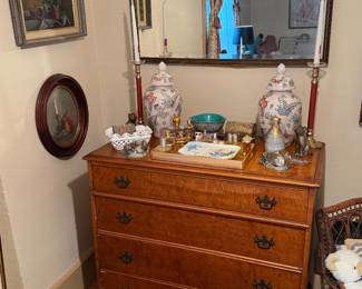 Twin Bedroom 
Tiger Maple dresser 
Butterfly Ginger jars