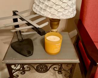 Small grey wood top side table