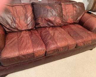 Distressed leather couch