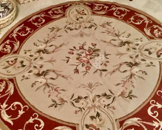 Vintage French Needle Point Floral Round Rug