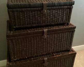 Wicker Storage Trunks with Hinged Lids