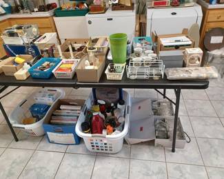 Mason jars, misc household and cleaning items, cookbooks 