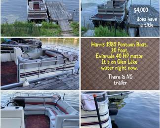 Pontoon is not on site, it is docked at Glen Lake, can be seen by appointment 
