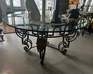 Mid century metal table with 60” glass top