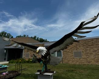 Large metal Eagle 21’ wing span, it does come apart for transportation
