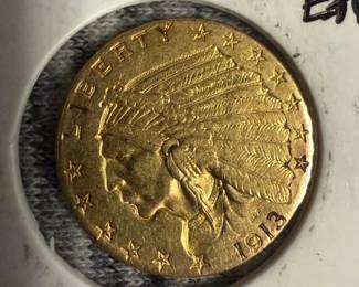 1913 GOLD INDIAN HEAD $2.50 GOLD PIECE