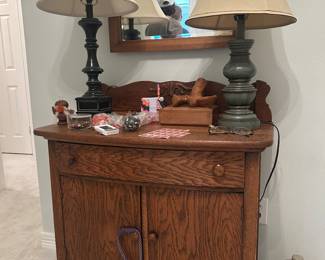 Lamps, antique wooden chest